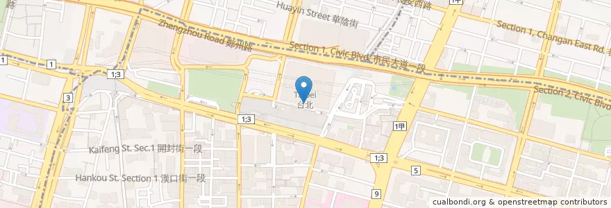 Mapa de ubicacion de 一風堂 en تايوان, تايبيه الجديدة, تايبيه, 中正區.