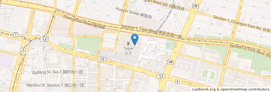 Mapa de ubicacion de 銀座杏子豬排 en 臺灣, 新北市, 臺北市, 中正區.