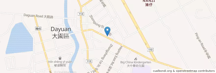 Mapa de ubicacion de 臺灣土地銀行 en 타이완, 타오위안 시, 다위안 구.