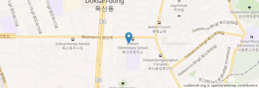 Mapa de ubicacion de 독산2동주민센터 en 대한민국, 서울, 금천구, 독산2동.