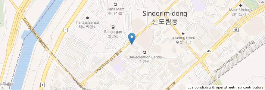 Mapa de ubicacion de 신도림동주민센터 en 대한민국, 서울, 구로구, 신도림동.