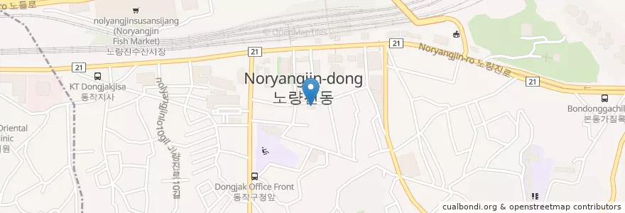 Mapa de ubicacion de 노량진동주민센터 en 대한민국, 서울, 동작구, 노량진1동.