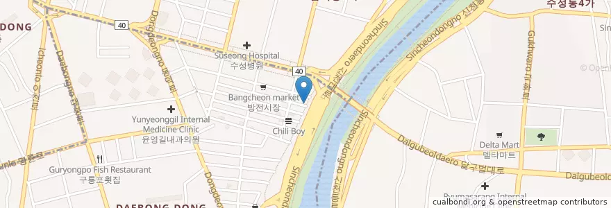 Mapa de ubicacion de 미스터 양꼬치 en 대한민국, 대구, 중구, 대봉동.
