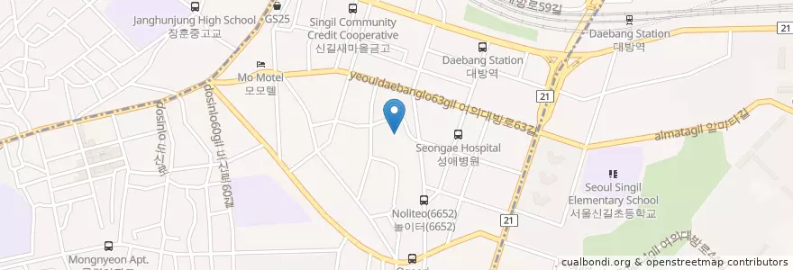 Mapa de ubicacion de 신길1동 주민센터 en Corée Du Sud, Séoul, 영등포구, 신길1동, 신길7동.