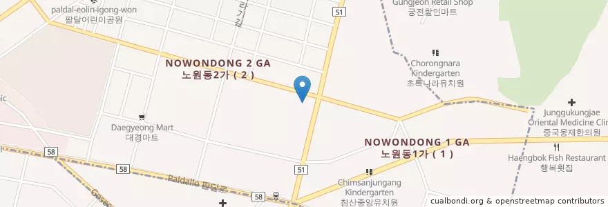 Mapa de ubicacion de 노원동 주민센터 en Korea Selatan, Daegu, 북구, 노원동.