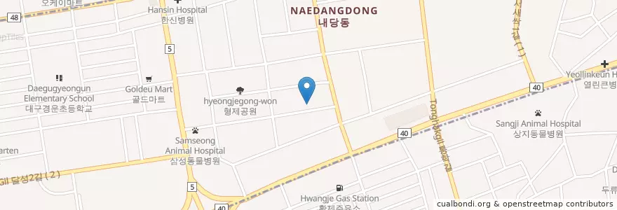 Mapa de ubicacion de Naedang 1 Dong Community Service Center en South Korea, Daegu, Seo-Gu, Dalseo-Gu, Naedang-Dong.