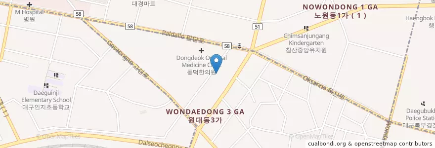 Mapa de ubicacion de 원대동 주민센터 en Korea Selatan, Daegu, 북구, 서구, 원대동.
