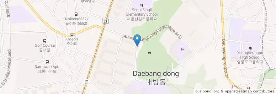 Mapa de ubicacion de 대방동 주민센터 en کره جنوبی, سئول, 영등포구, 동작구, 대방동.
