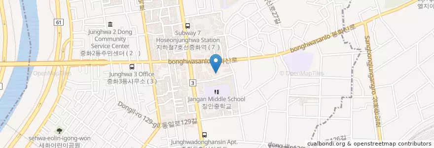 Mapa de ubicacion de 중화1동 주민센터 en Zuid-Korea, Seoel, 중랑구, 중화1동.