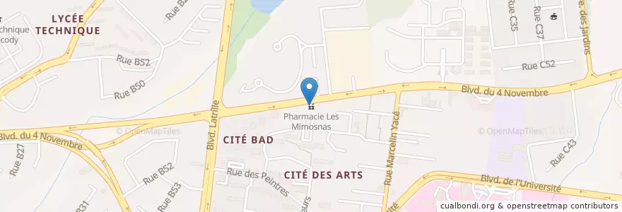 Mapa de ubicacion de Pharmacie Les Mimosnas en Côte D’Ivoire, Abidjan, Cocody.