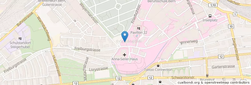 Mapa de ubicacion de Geriatrische Universitätsklinik, Kard ReHa en Schweiz/Suisse/Svizzera/Svizra, Bern/Berne, Verwaltungsregion Bern-Mittelland, Verwaltungskreis Bern-Mittelland, Bern.