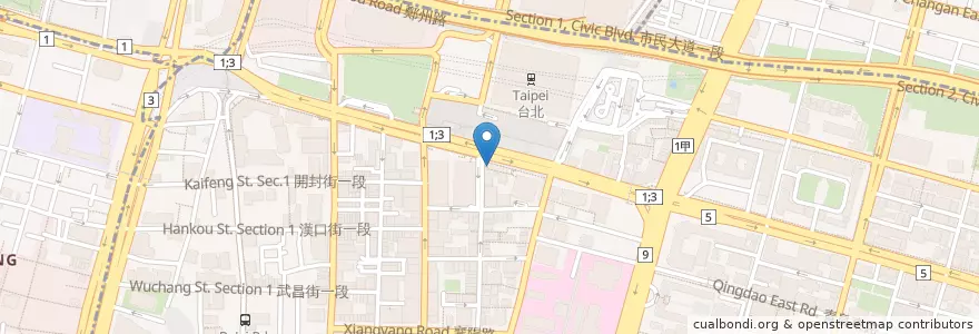 Mapa de ubicacion de 北京廳 en Тайвань, Новый Тайбэй, Тайбэй, 中正區.