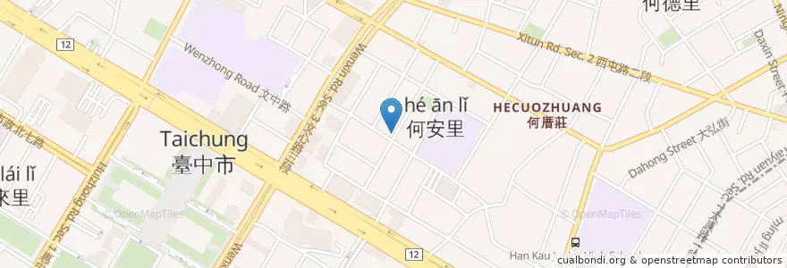 Mapa de ubicacion de 斜角巷魔法飛鏢餐廳 en 臺灣, 臺中市, 西屯區.