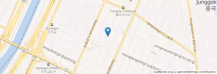 Mapa de ubicacion de 중곡1동 주민센터 en کره جنوبی, سئول, 광진구, 중곡1동.