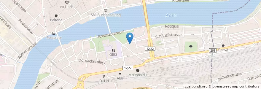 Mapa de ubicacion de Praxisgemeinschaft Kreuzackerpark en Schweiz/Suisse/Svizzera/Svizra, Solothurn, Amtei Solothurn-Lebern, Bezirk Solothurn, Bezirk Wasseramt, Solothurn.