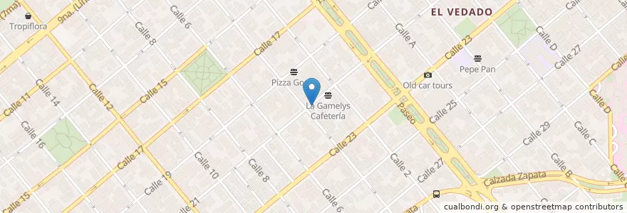 Mapa de ubicacion de Pizzería 21 y 4 en キューバ, La Habana, Plaza De La Revolución.