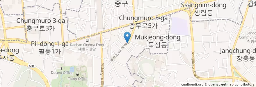 Mapa de ubicacion de 용우동 en 대한민국, 서울, 중구, 필동.