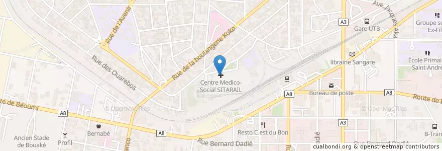 Mapa de ubicacion de Centre Médico-Social Sitarail en Costa Do Marfim, Vallée Du Bandama, Gbêkê.