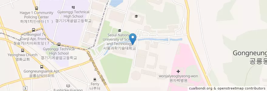 Mapa de ubicacion de 서울과학기술대학교 우체국 en 大韓民国, ソウル, 蘆原区, 공릉2동.