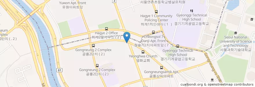 Mapa de ubicacion de 공릉1단지아파트 en Corée Du Sud, Séoul, 노원구, 공릉1동.