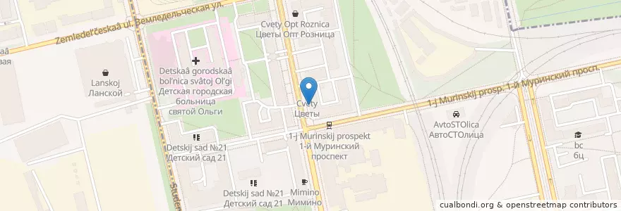 Mapa de ubicacion de Сацебели en Russie, District Fédéral Du Nord-Ouest, Oblast De Léningrad, Saint-Pétersbourg, Выборгский Район, Округ Сампсониевское.