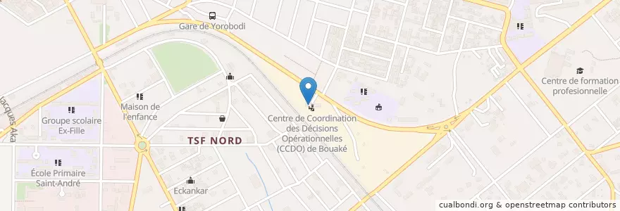 Mapa de ubicacion de Centre de Coordination des Décisions Opérationnelles (CCDO) de Bouaké en Côte D'Ivoire, Vallée Du Bandama, Gbêkê.