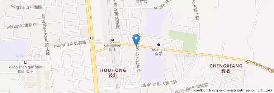 Mapa de ubicacion de 岡山原鄉牛肉麵 en Taiwan, Kaohsiung, 岡山區.