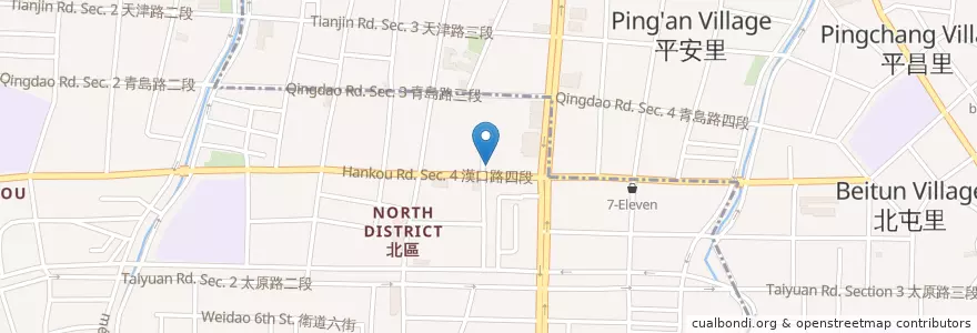 Mapa de ubicacion de 牛比蔥壽喜燒 en 타이완, 타이중 시, 베이툰 구, 베이구.