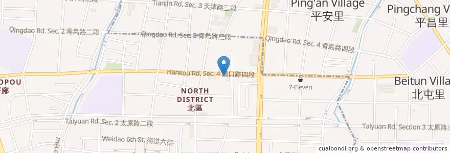 Mapa de ubicacion de 阿比基PASTA en Taiwan, 臺中市, 北屯區, 北區.