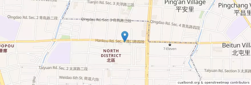 Mapa de ubicacion de 山西刀削 en Taiwán, Taichung, 北屯區, 北區.