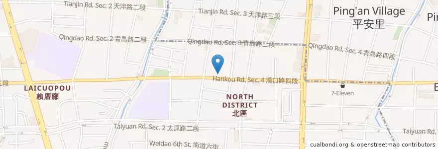 Mapa de ubicacion de 彭記專業甜不辣 en تایوان, تایچونگ, 北屯區, 北區.