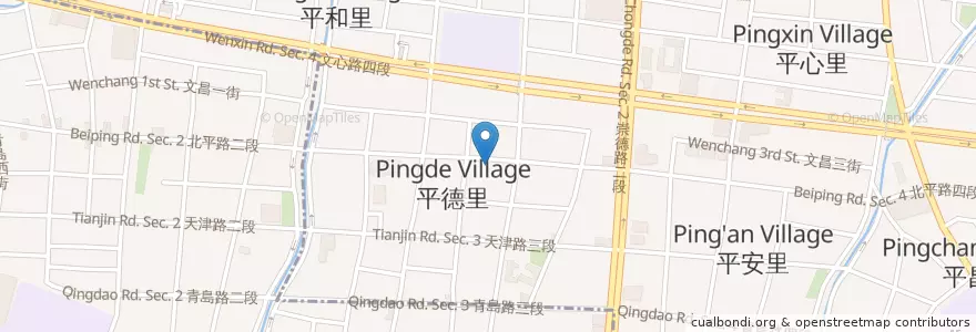 Mapa de ubicacion de 北平三色麵疙瘩 en تایوان, تایچونگ, 北屯區.