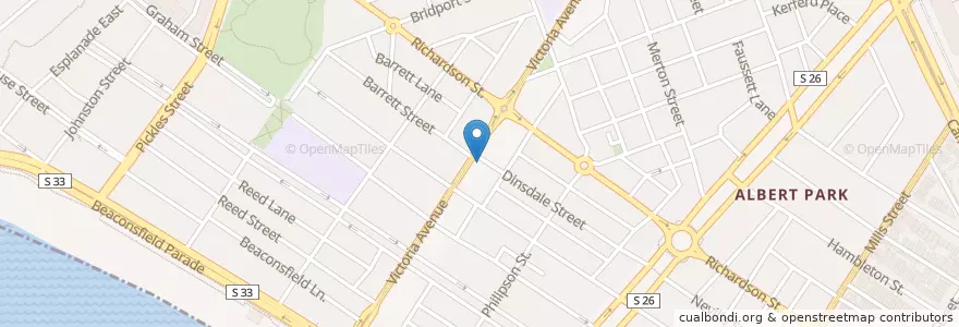 Mapa de ubicacion de Albert Park Post Shop en Austrália, Victoria, City Of Port Phillip.