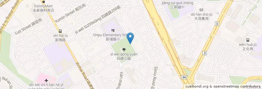 Mapa de ubicacion de 四維公園地下停車場 en Тайвань, Новый Тайбэй, 板橋區.