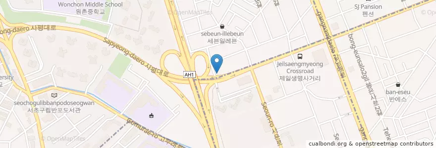 Mapa de ubicacion de 팔팔민물장어 en Coreia Do Sul, Seul, 서초구, 반포1동.