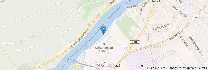 Mapa de ubicacion de Aare Chill en Zwitserland, Aargau, Bezirk Zofingen, Aarburg.