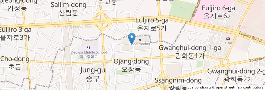 Mapa de ubicacion de 중부시장 en Республика Корея, Сеул, 광희동, 을지로동.