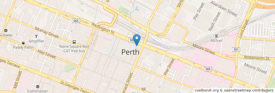 Mapa de ubicacion de Toastface Grillah en Austrália, Austrália Ocidental, City Of Perth.