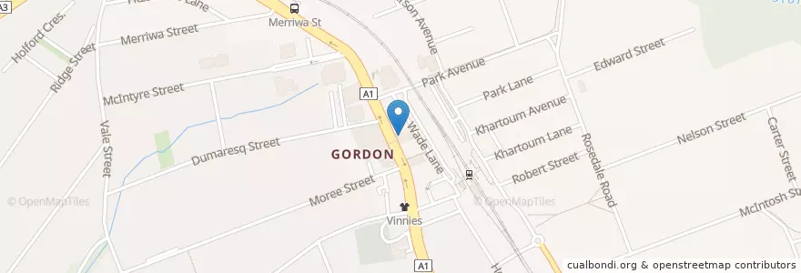 Mapa de ubicacion de Gordon Post Office en Австралия, Новый Южный Уэльс, Sydney, Ku-Ring-Gai Council.