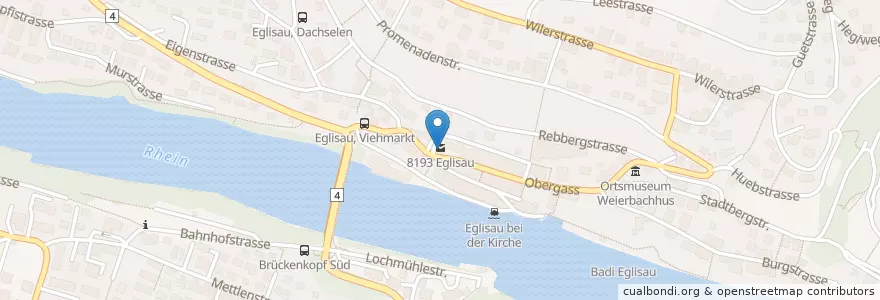 Mapa de ubicacion de Gemeindeverwaltung Eglisau en Switzerland, Zurich, Bezirk Bülach, Eglisau.