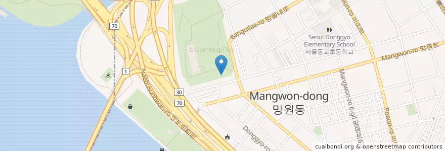 Mapa de ubicacion de 마포구민체육센터 앞 en کره جنوبی, سئول, 마포구, 망원2동.