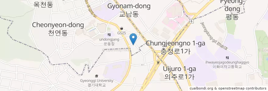 Mapa de ubicacion de 한옥집 (김치찜) en 大韓民国, ソウル, 西大門区.