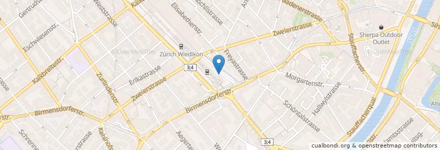 Mapa de ubicacion de Bahnhof Wiedikon en Suisse, Zurich, District De Zurich, Zurich.