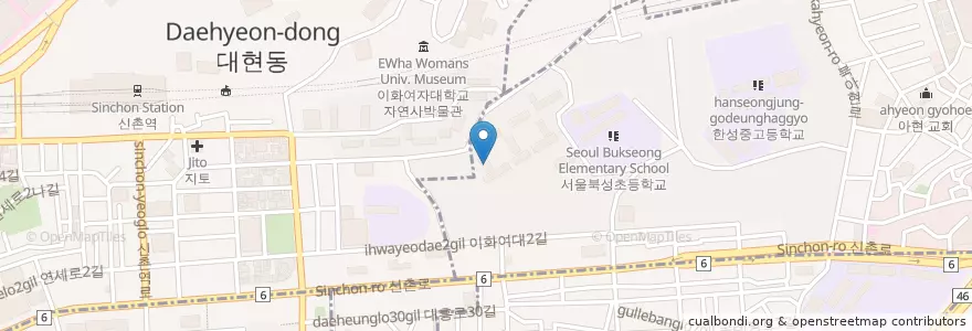 Mapa de ubicacion de 행복한중앙교회 en Güney Kore, Seul, 북아현동.