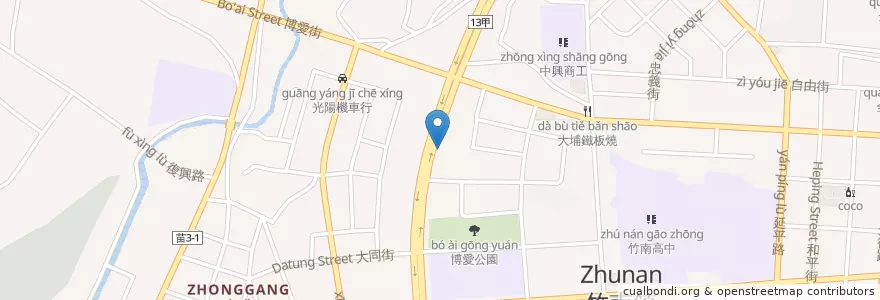 Mapa de ubicacion de 彰化商業銀行 en Taiwan, Provincia Di Taiwan, Contea Di Miaoli, Zhunan.