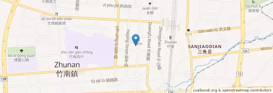 Mapa de ubicacion de 台新國際商業銀行 en 台湾, 台湾省, 苗栗県, 竹南鎮.