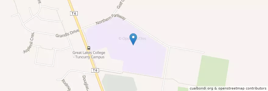 Mapa de ubicacion de Great Lakes College Tuncurry Campus en Australia, New South Wales, Mid-Coast Council.
