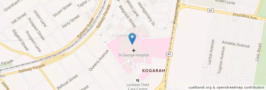 Mapa de ubicacion de St George Hospital School en 澳大利亚, 新南威尔士州, Georges River Council, Sydney.