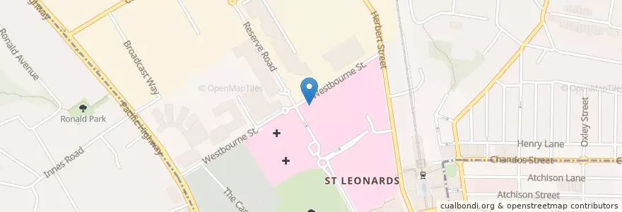 Mapa de ubicacion de Royal North Shore Hospital School en أستراليا, نيوساوث ويلز, Willoughby City Council, Lane Cove Municipal Council, Sydney.