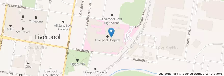 Mapa de ubicacion de Liverpool Hospital School en 澳大利亚, 新南威尔士州, Liverpool City Council, Sydney.
